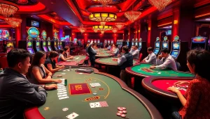 Players enjoy exciting gaming experiences at BL555 casino with vibrant tables and dealers.