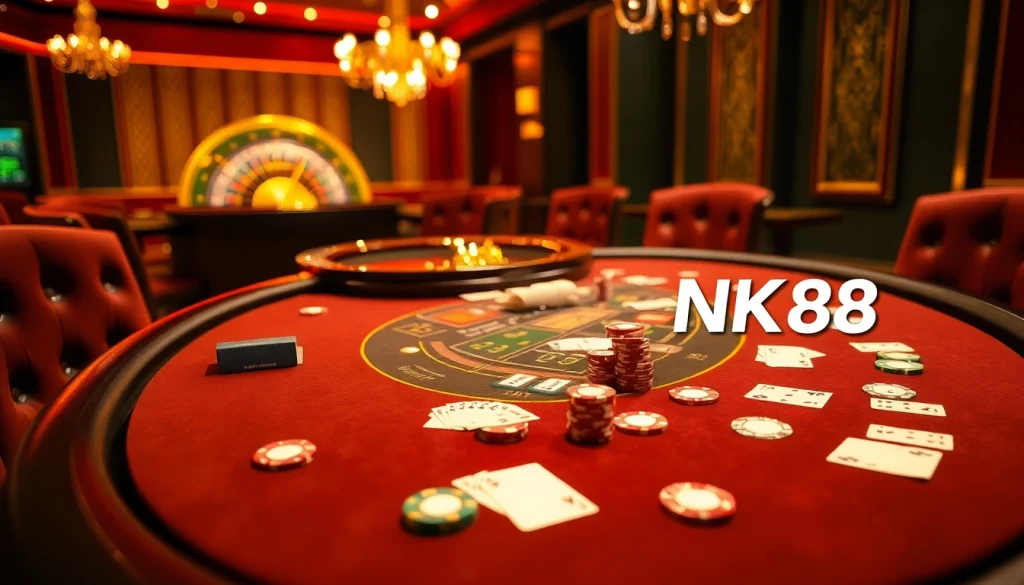 Experience high-stakes excitement at NK88 with elegant casino table gameplay and vibrant atmosphere.