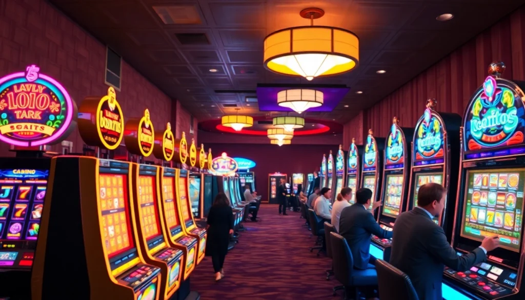 Masuk hoki 77 login dengan suasana kasino penuh warna dan slot yang ceria.