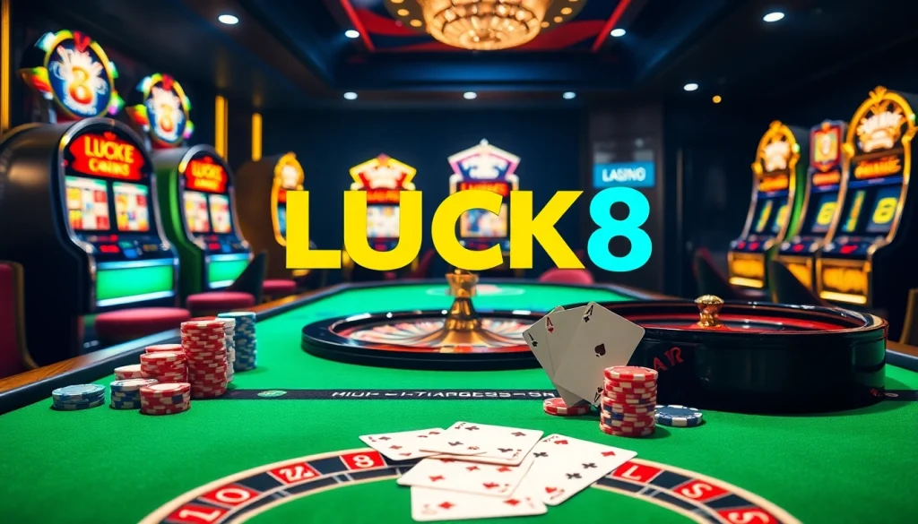 Experience the thrill of LUCK8 at a luxurious casino table with vibrant games.