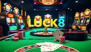 Experience the thrill of LUCK8 at a luxurious casino table with vibrant games.