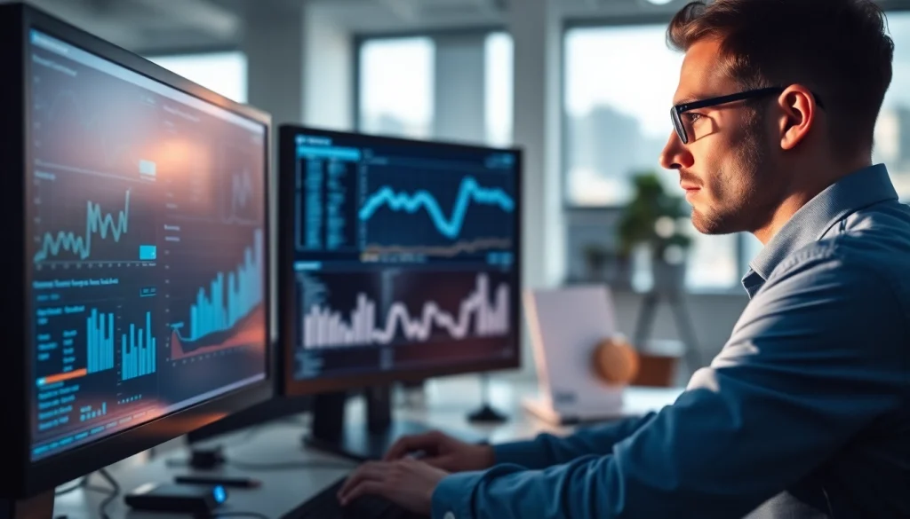 Cyberdan cybersecurity analyst examining data insights in a modern office setting.