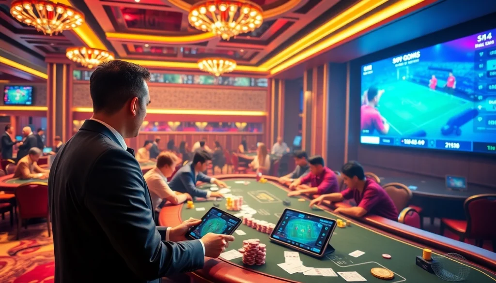 Experience the thrill of trực tiếp đá gà thomo in a sophisticated casino setting featuring live streaming and passionate viewers.