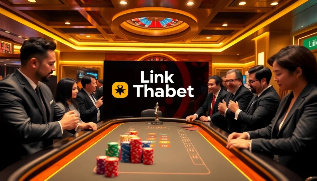 Exciting poker game scene highlighting link thabet with colorful chips and professional dealer.