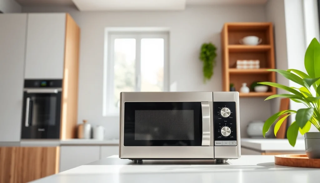Explore microwave oven sales opportunities with a modern kitchen showcasing sleek microwave designs.