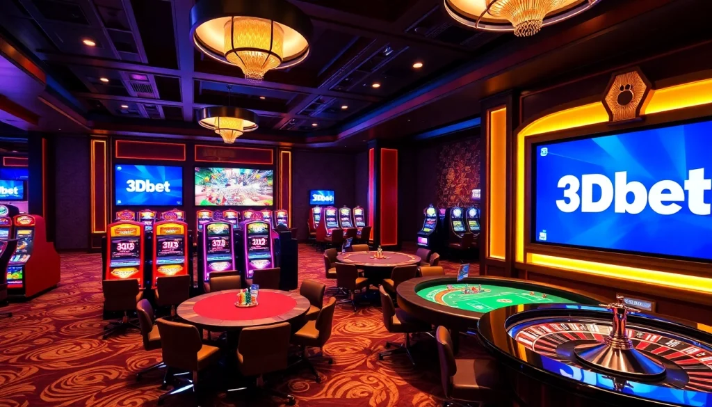 Experience thrilling gameplay at 3Dbet with vibrant casino tables and slot machines.