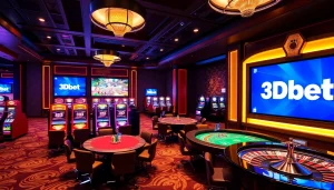 Experience thrilling gameplay at 3Dbet with vibrant casino tables and slot machines.