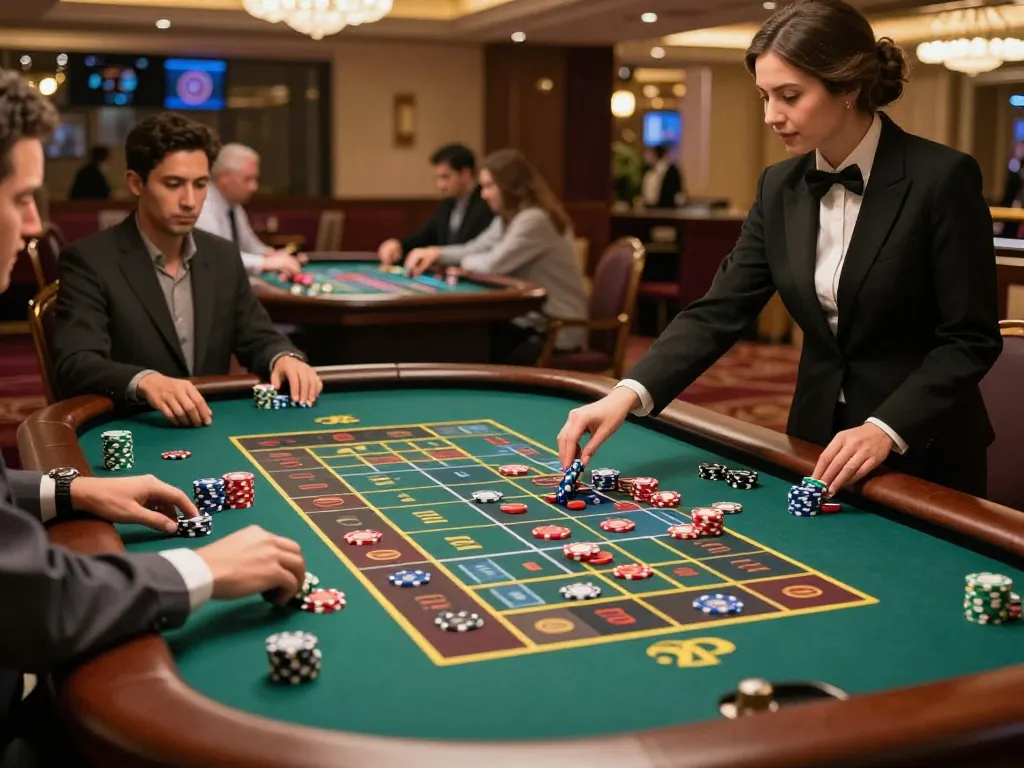 Experience the excitement of tic88 casino as players bet at an elegant roulette table.