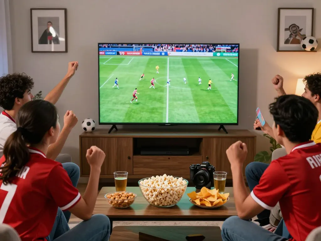 Cakhiatv football fans enjoying a live match in a cozy gathering.