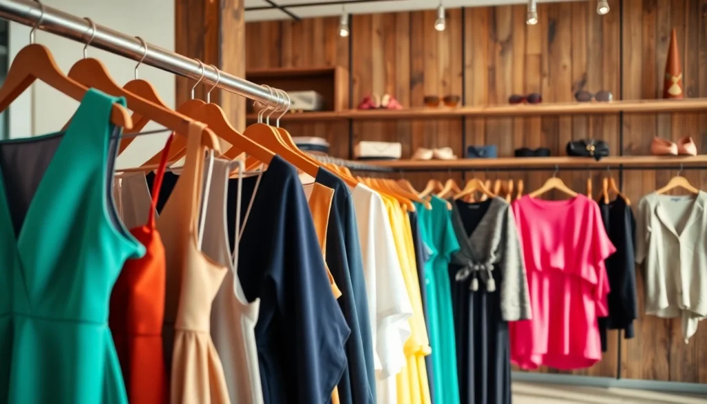 Showcase of vibrant women clothing assortment in a chic boutique setting