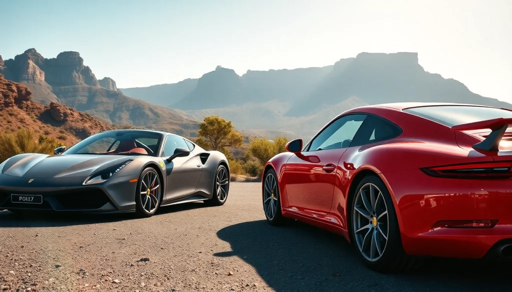 Admire luxury sports cars Cape Town showcased against Table Mountain backdrop