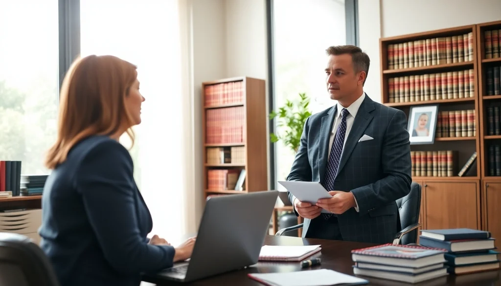 Engaging Birmingham Divorce Lawyer consulting clients in a professional office setting.